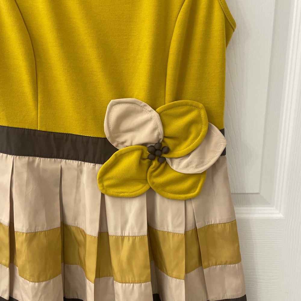 Ryu Anthropologie Yellow Striped Floral Fit Flare Dress Cutout Back Womens M - Picture 2 of 7